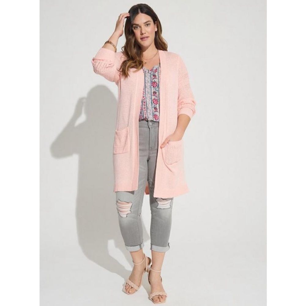 Torrid Open Front Stich Detail‎ Duster Cardigan Sweater Baby Pink 3X